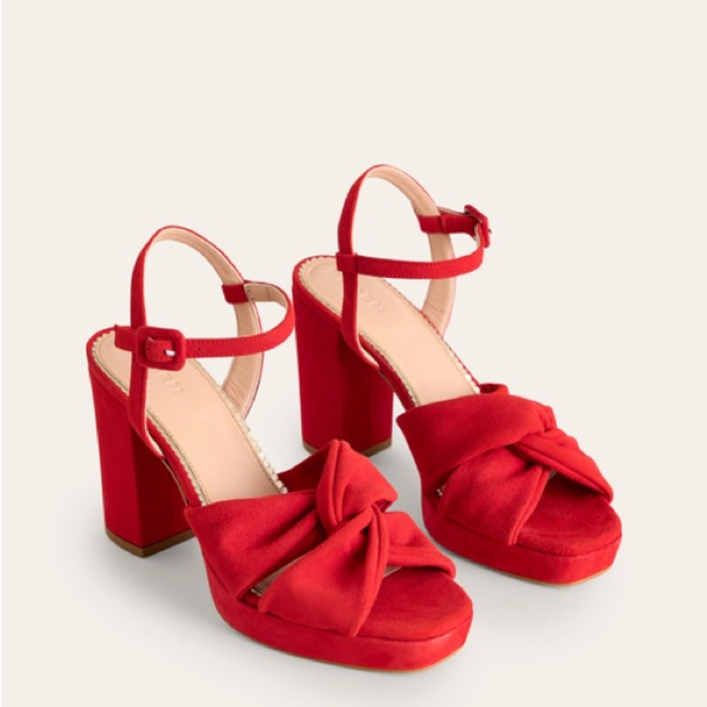 NWOT Boden Red Knotted 4” Block Heel Sandals